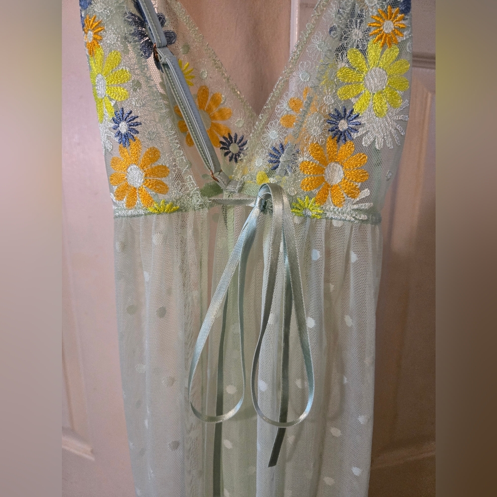 Savage X Fenty Floral Embroidered Sheer Babydoll - Green and Yellow